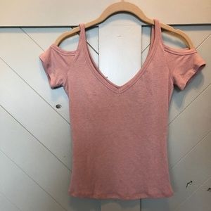 Cold Shoulder V-Neck Top - mauve/pink